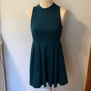 Deep Teal Paisley Print Mock Neck Dress. LIKE NEW